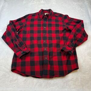 LLBean Mens Red Black Buffalo Plaid Flannel Shirt Traditional Fit Cotton M‎ REG